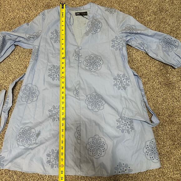 ZARA Women's Rubberized Embroidery Poplin Dress Size M In Sky Blue - Picture 10 of 12
